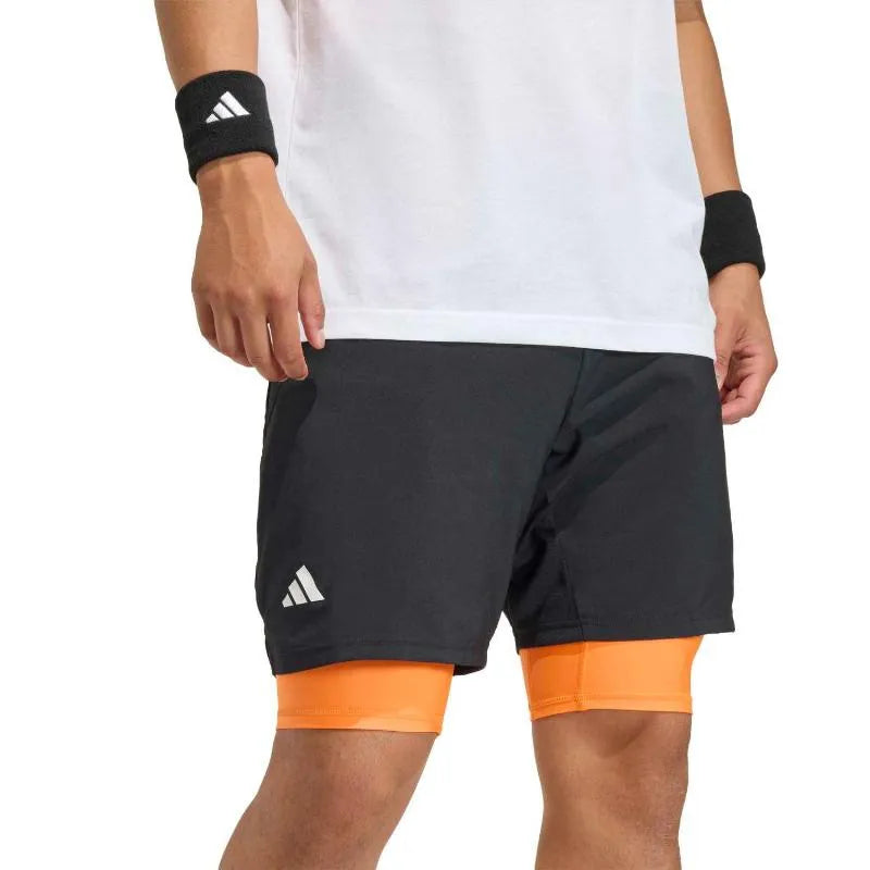 Adidas Short Club 2 En 1 Noir Orange - vue 4